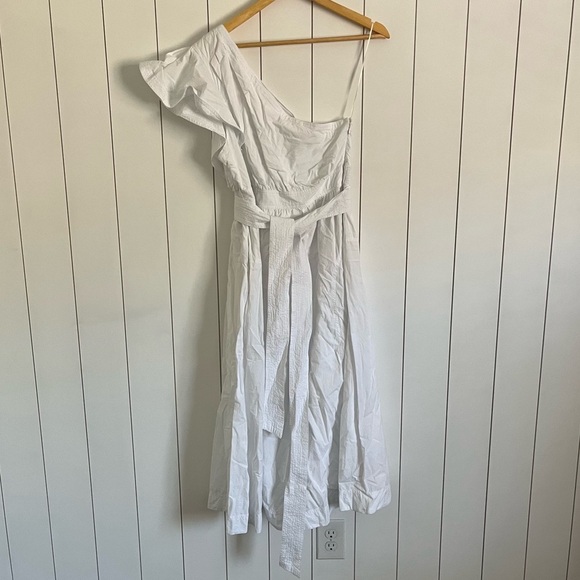 Madewell Ruffled One-Shoulder Midi Dress White - Picture 2 of 4